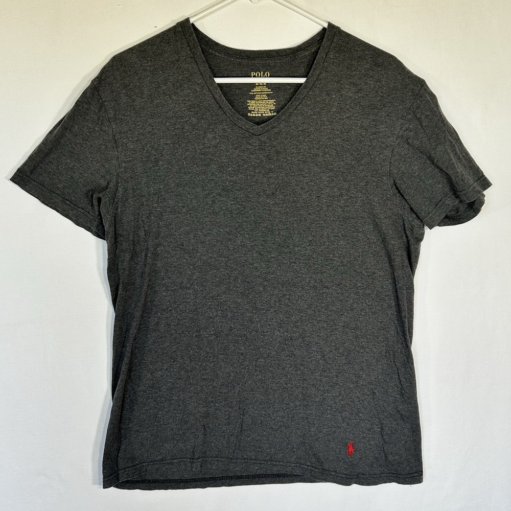 Polo Ralph Lauren Women's T Shirt V Neck Gray W/ Red Pony Size Medium